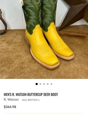 R. Watson Men’s Buttercup Yellow & Green Deer Leather Cowboy Boots